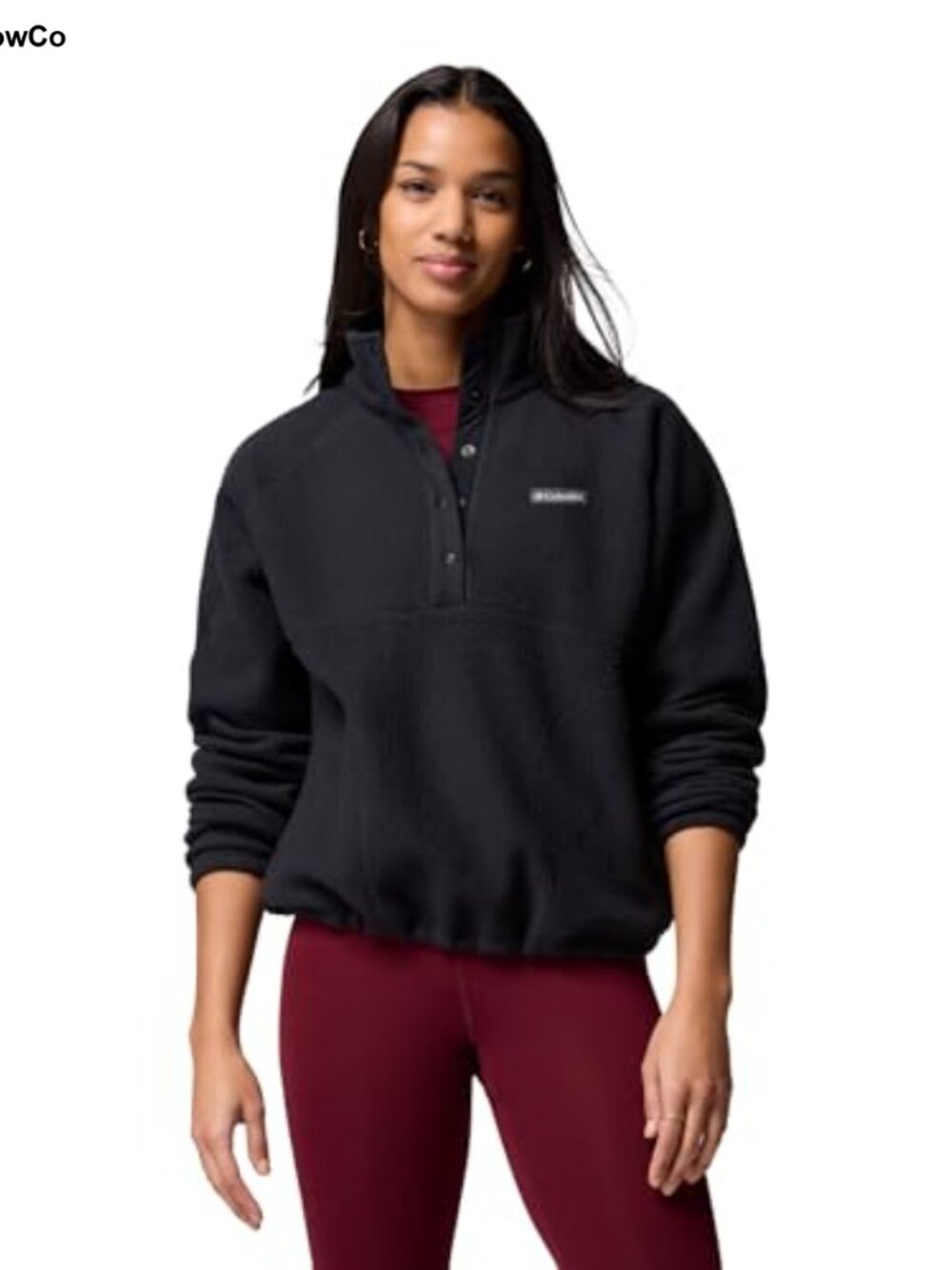 Pebbled Fleece Half Snap Pullover Drawcord Hem Snap Pockets Cold Weather